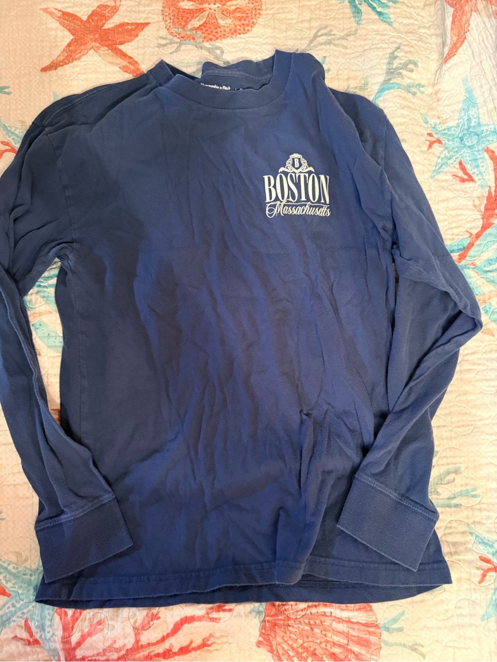 Abercrombie & Fitch Navy Blue Boston Massachusetts Long Sleeve Tee - Chest Logo